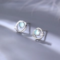 Elegant silver planet Saturn earrings featuring a blue cat-eye stone and sparkling zircon - Saturn Stud Earrings (White Gold Plated Copper)