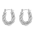 Pendientes de aro dobles de acero inoxidable chapado en oro 14K con diseño de cuerda - Color Acero