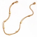 Double-layer 18K gold-plated snake chain bracelet with square beads and adjustable clasp - 立方珠子双层蛇链手链 / 16+5cm / Gold