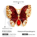 Waterproof 18k gold plated stainless steel butterfly charm with red enamel and crystals - Red Butterfly Brooch Pendant PJ93189A