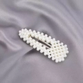 Elegant oval white pearl hair clip on silk fabric, minimalist sweet style accessory - Teardrop Plate Clip