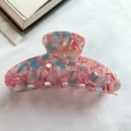 Elegant large marble textured acetate hair claw clip in pink and blue finish - Blue Floral Acetate