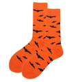Festive mid-calf cotton socks in vibrant orange featuring a black bat pattern print - 38-46 / Orange Black Halloween Bat
