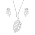 Parure de bijoux feuille d'argent comprenant un collier plume et des boucles d'oreilles - Style Argent (KS138543-KLX)