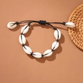 Bohemian shell anklet with white cowrie shells and adjustable black braided cord - By0011-black Shell Bracelet