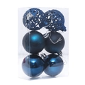 Blue Christmas ball set of 6 with glitter hollow matte and glossy finishes in a box - Navy Blue