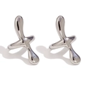 Clip per orecchie a croce minimaliste argento con finitura metallo liquido lucido - Coppia di Orecchini a Clip a Croce / Color Acciaio