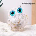 White Turquoise natural crystal owl resin statue with gold foil and blue gemstone eyes - Howlite