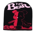 Gothic gebreide muts met tweekleurige beer graphics en roze The Bear jacquard tekst - L(58-62cm) / Rood
