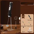 Wireless electric milk frother set in black with dual whisk heads and stand - Double Head with Plastic Stand / Black