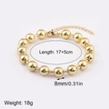 Bracciale a sfere da 8mm placcato oro 18k con chiusura a moschettone e catenella - 8mm