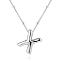 Detailed view of silver balloon style letter X pendant on a fine bead chain necklace - X-Steel