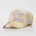 Kids baseball cap featuring colorful floral prints and sparkling rhinestone flower motifs. - One Size / Yellow Blue Pink Tie Dye