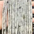 Polished grey-white spotted agate tube beads 4x13mm for DIY jewelry making - 4x13mm Tube/Strand / Natural Labradorite