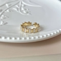 Golden chain link open ring featuring elegant white enamel rectangular inlays - Rectangle White Enamel