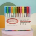 Ineranges 12 color dual line outline markers set with silver center and color edge - 12 Colors Outline Markers White Barrel (No Inner Box)
