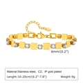 Detail of 18K gold plated stainless steel bracelet showing rectangular links and CZ zircon stones - Square Style