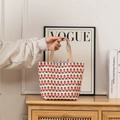 Detail of floral corduroy tote bag showing metal snap closure and durable woven handles - Red Flower