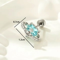 Silver Saturn heart screw back earring with blue zircon and crown details, 1.2cm size - Light Sea Blue