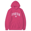 Rosaroter Damen Kapuzenpullover mit weißem Fresh Aufdruck und kleinem Herzmotiv - S / Oberteile / Fuchsia