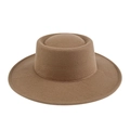 Sombrero fedora clásico de fieltro de lana marrón caqui con ala ancha y plana - M (56-58cm) / Caqui