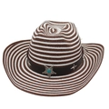 Gestreifter Cowboyhut aus Stroh mit Lederband und Türkis-Stern-Emblem für den Sommer - Einheitsgröße(56-58cm) / Kaffee-Weiß
