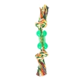 Macro detail of dog chew toy with woven cotton rope and green TPR rubber bone texture - TB10405-Style 10 (Massage Bone Rope) / 25cm