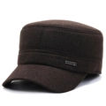 Dark brown wool cadet cap with metallic classic badge and warm ear protection - Adjustable / Coffee