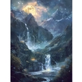 5D DIY diamond painting with fantasy landscape featuring snowy peaks and full moon - Fantasy Snow Mountain Moon Night / 20x30cm