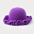 Handmade crochet knit fisherman hat in vibrant purple with ruffle brim detail - One Size / Purple