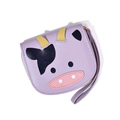 Cute lavender cartoon cow coin purse with golden zipper and purple wrist strap - Purple
