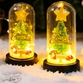 Christmas glass dome with LED lighted tree, Santa, and snowy cabin decoration - Window Box Christmas House Iron Pentagram