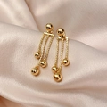 Elegant gold-plated geometric drop earrings with twisted chains and solid golden spheres - 38# Silver Pin Gold Ball Tassel