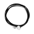 Double-layered black velvet choker necklace with silver oval pendant and pearl charm - Black Necklace