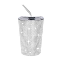 17oz silver rhinestone stainless steel travel tumbler with straw and glossy finish - 500ml / Silver