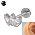 Stud de labret en titane G23 avec couronne en éventail à trois zircons marquise pour oreille - 1.2x6mm / Argent / Zirconia Blanc
