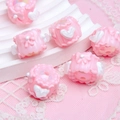 Pink resin beads with white heart patterns on delicate lace background for DIY jewelry - Pink Bead + Pink Cream + White Heart