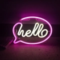 Pink and white LED neon Hello sign for wall decor with transparent battery box - Hello Speech Bubble