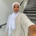 Elegant white pearl chiffon hijab paired with a soft beige long robe for women - 175*75cm / White