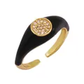 Adjustable gold plated copper ring with black enamel finish and micro-inlaid zircon stones - Black - Cluster Set