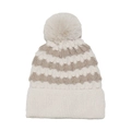 Primer plano detallado del gorro de punto con ondas y pompón de piel sintética - M (56-58cm) / Beige