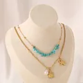 Collana a doppio strato stile boho con turchese, stella marina, tartaruga e perle - Stile Doppio Strato Stella Marina Tartaruga Perla