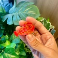 Mini lobster shaped hair claw clip in orange and red gradient with wavy gold detailing - Lobster