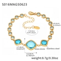 Golden stainless steel anklet set with multiple light blue square glass stones - Cube Style / 16+5cm / Gold Blue