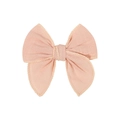 Handmade pink fabric hair bow clip for kids with durable cotton linen texture - Nude Pink