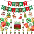 Complete Merry Christmas party decoration set with banners, balloons, and cake toppers - Christmas Decoration Combo Set 4 (Full Set)