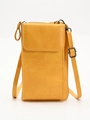 Bright yellow crossbody phone bag in textured faux leather with adjustable strap - Yellow