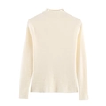 Pull en maille côtelée crème pour femme, col montant, manches longues et coupe ajustée - S / Blanc Cassé