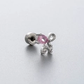 Titanium steel bow stud earring with pink teardrop zircon and silver finish - Teardrop Bow Style (A35-3#)