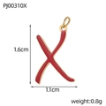 Golden stainless steel letter X pendant featuring red enamel with dimension details - Letter X-Red